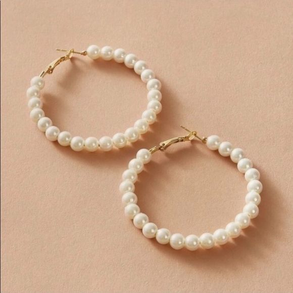 Elegant Gold & Pearl Hoop Earrings - Picture 2 of 5